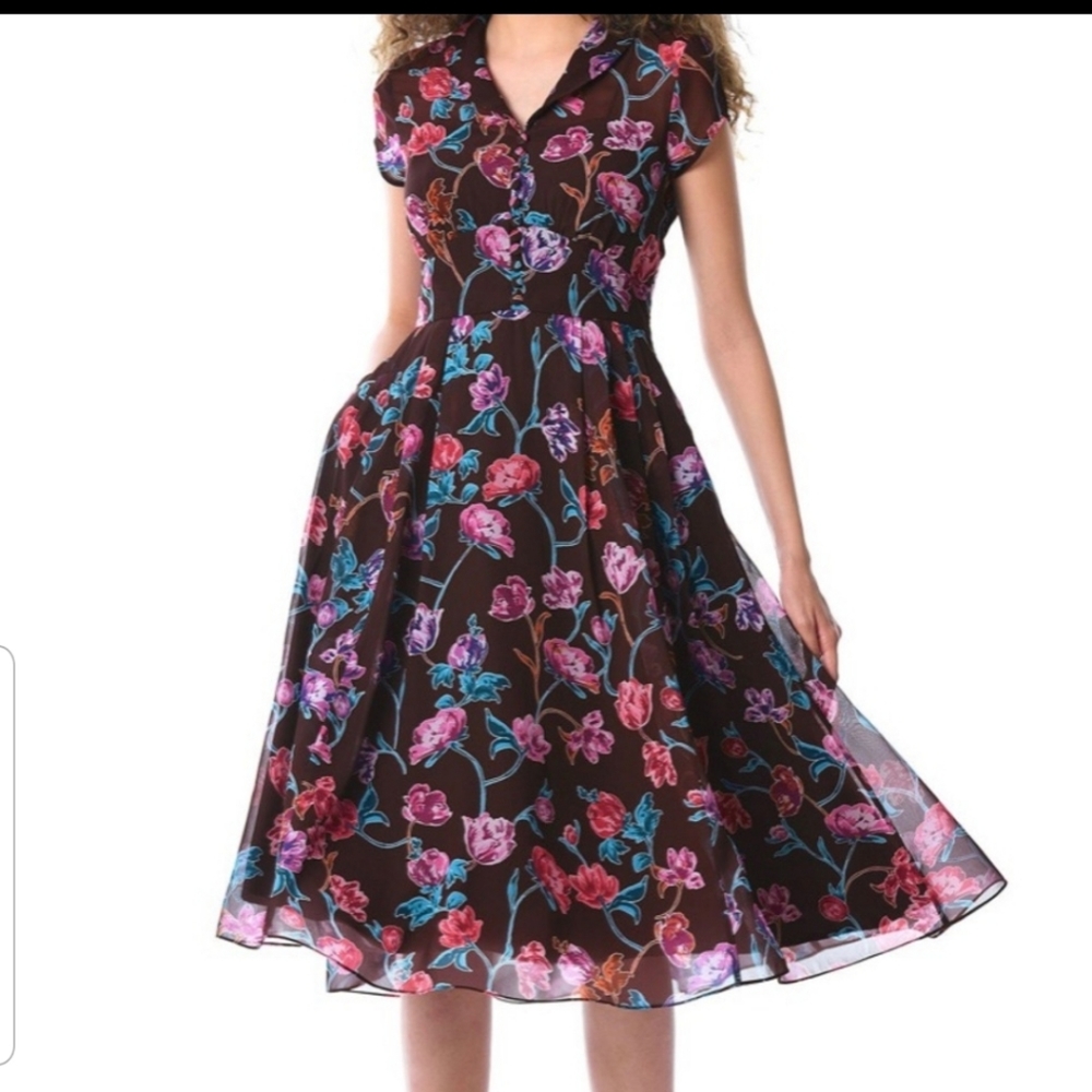 ESHAKTI Floral Vine Print Georgette Collar Dress